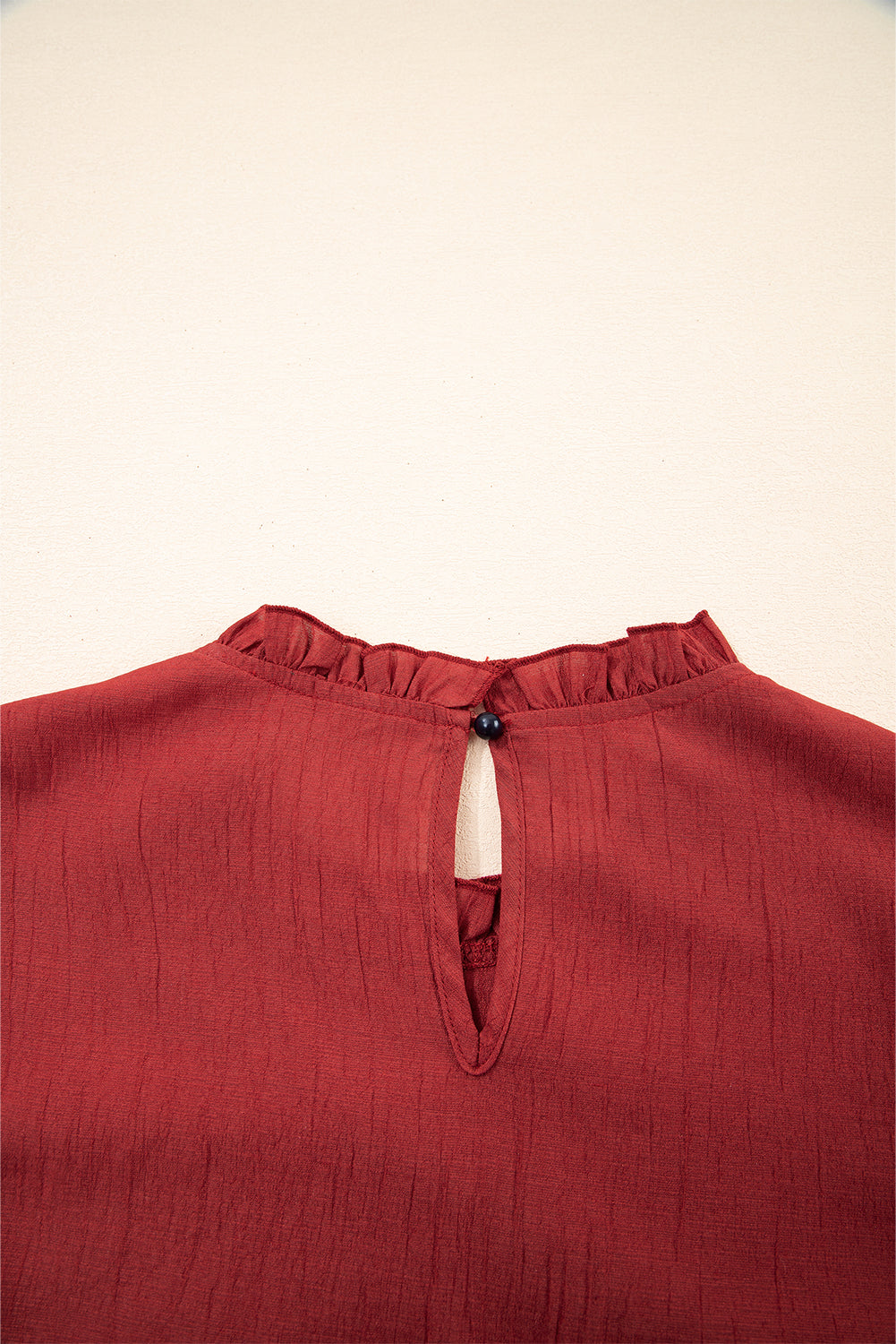 Red Dahlia Solid Color Pleated Detail Ruffle Short Sleeve Blouse