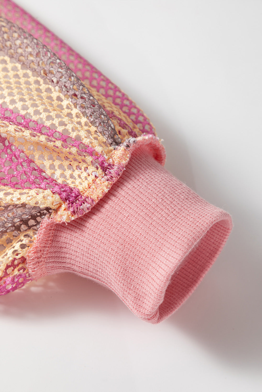 Blossom Striped Mesh Sleeve Patchwork Exposed Seam Casual Pullover Top