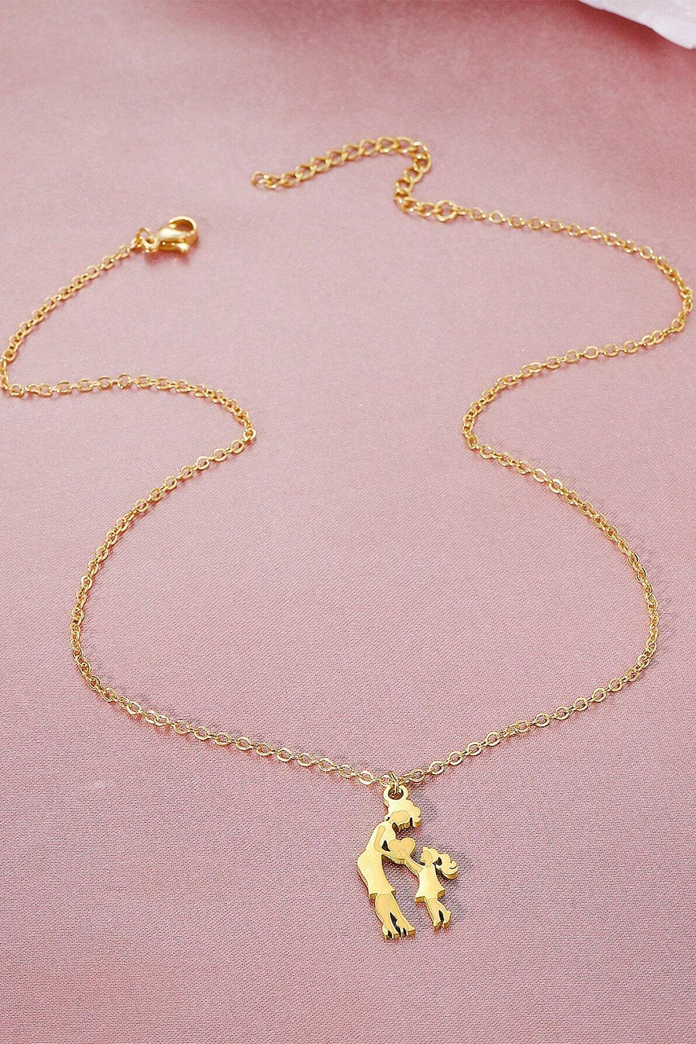 Gold Mother Daughter Heart Pendant Plated Alloy Necklace