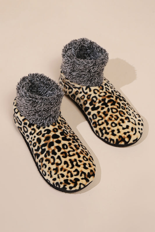 Beige Leopard Print Thermal Lined Socks