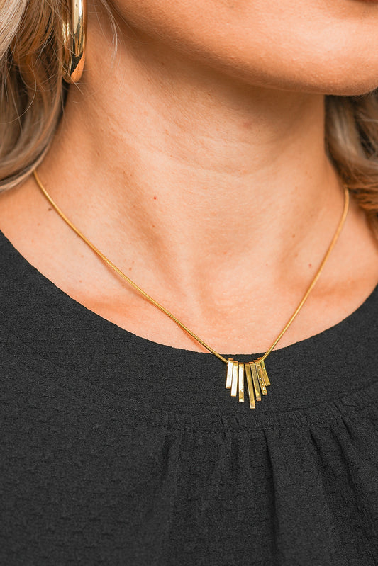 Gold Asymmetric Bar Pendant Plated Alloy Necklace