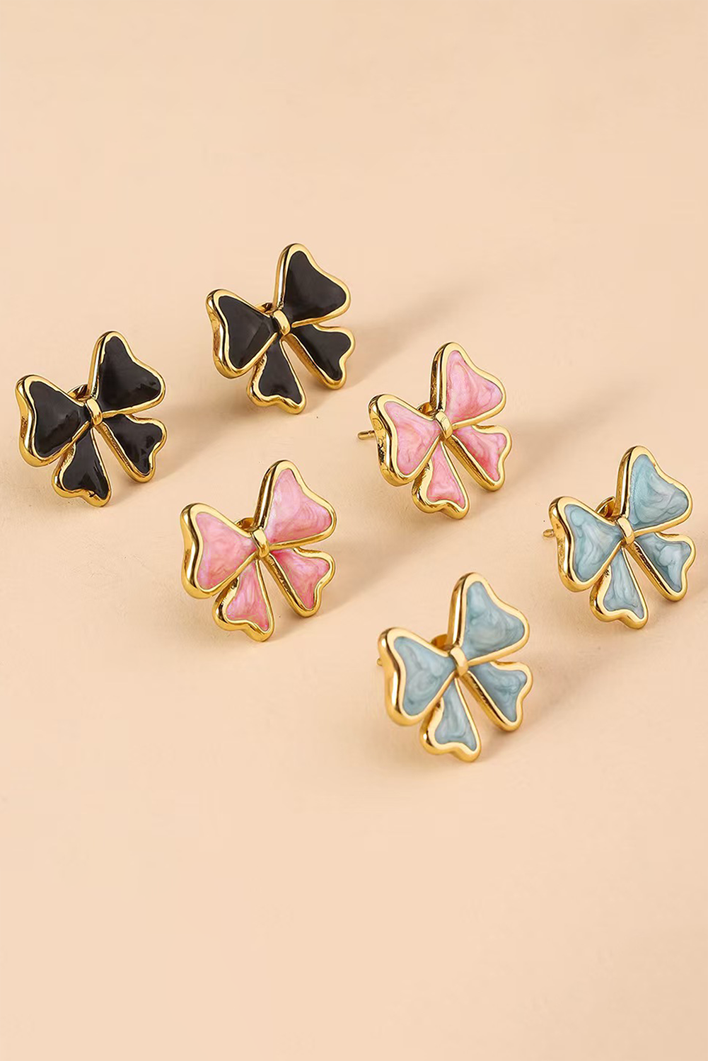 Light Pink Bow Knot Enamel Stud Earrings