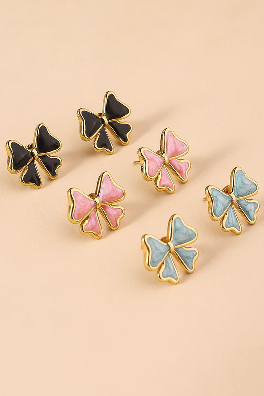 Light Pink Bow Knot Enamel Stud Earrings
