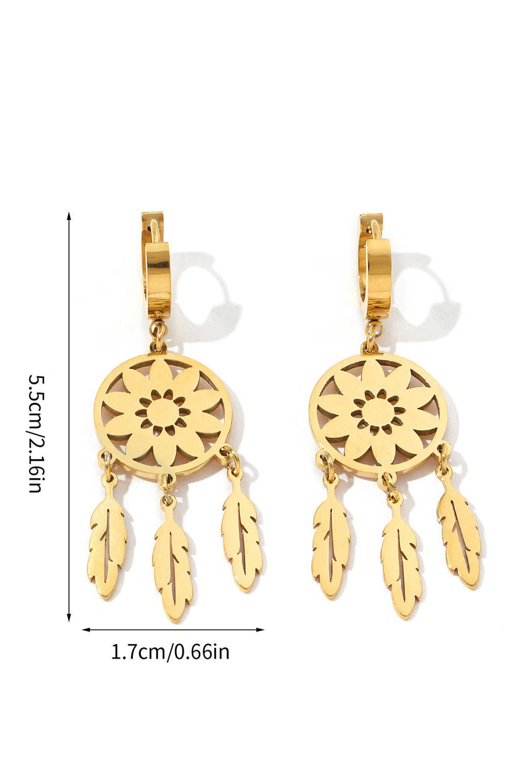 Gold Dream Catcher Feather Fringed Alloy Dangle Earrings