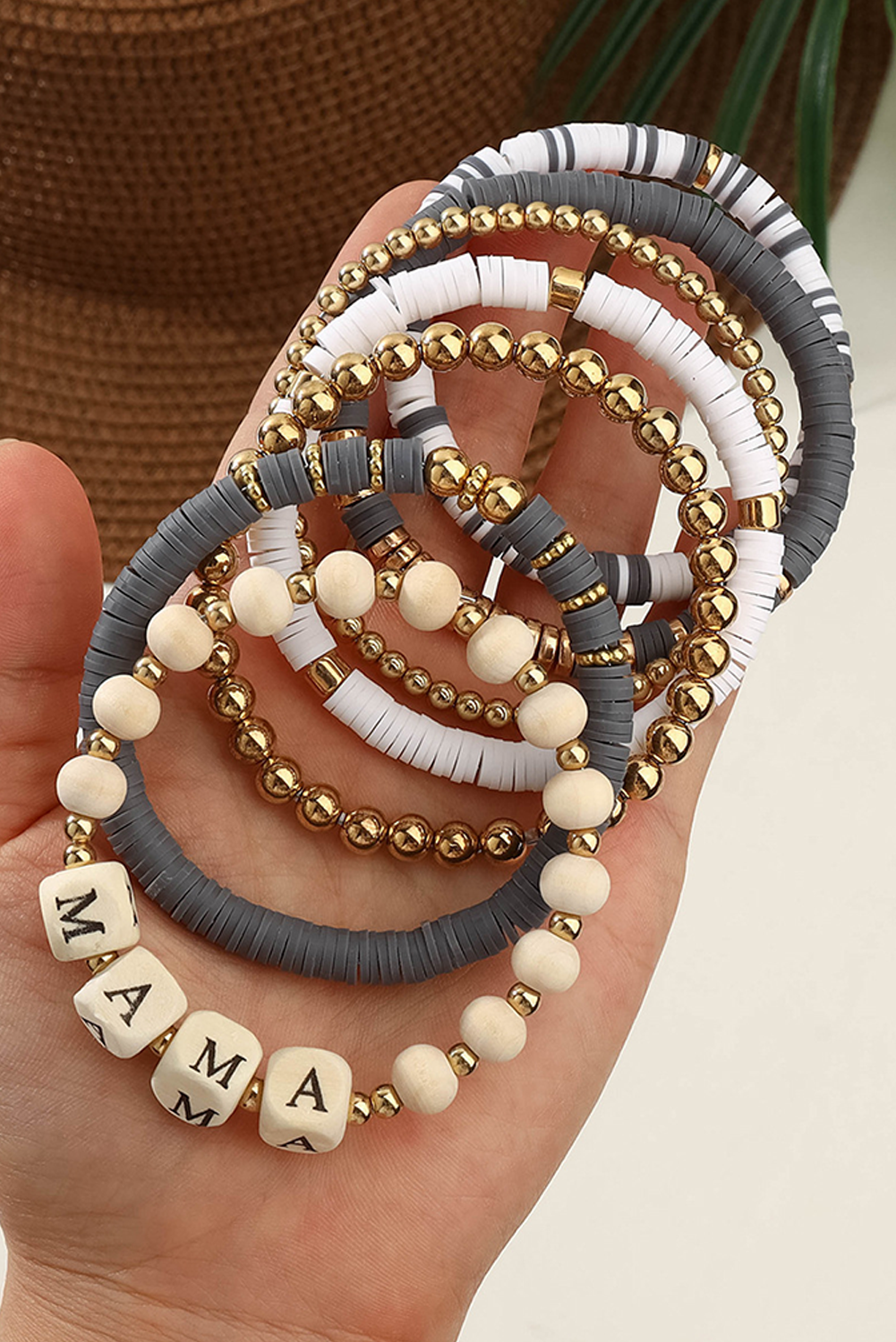 Gray MAMA Beaded Multi Layered Bracelet