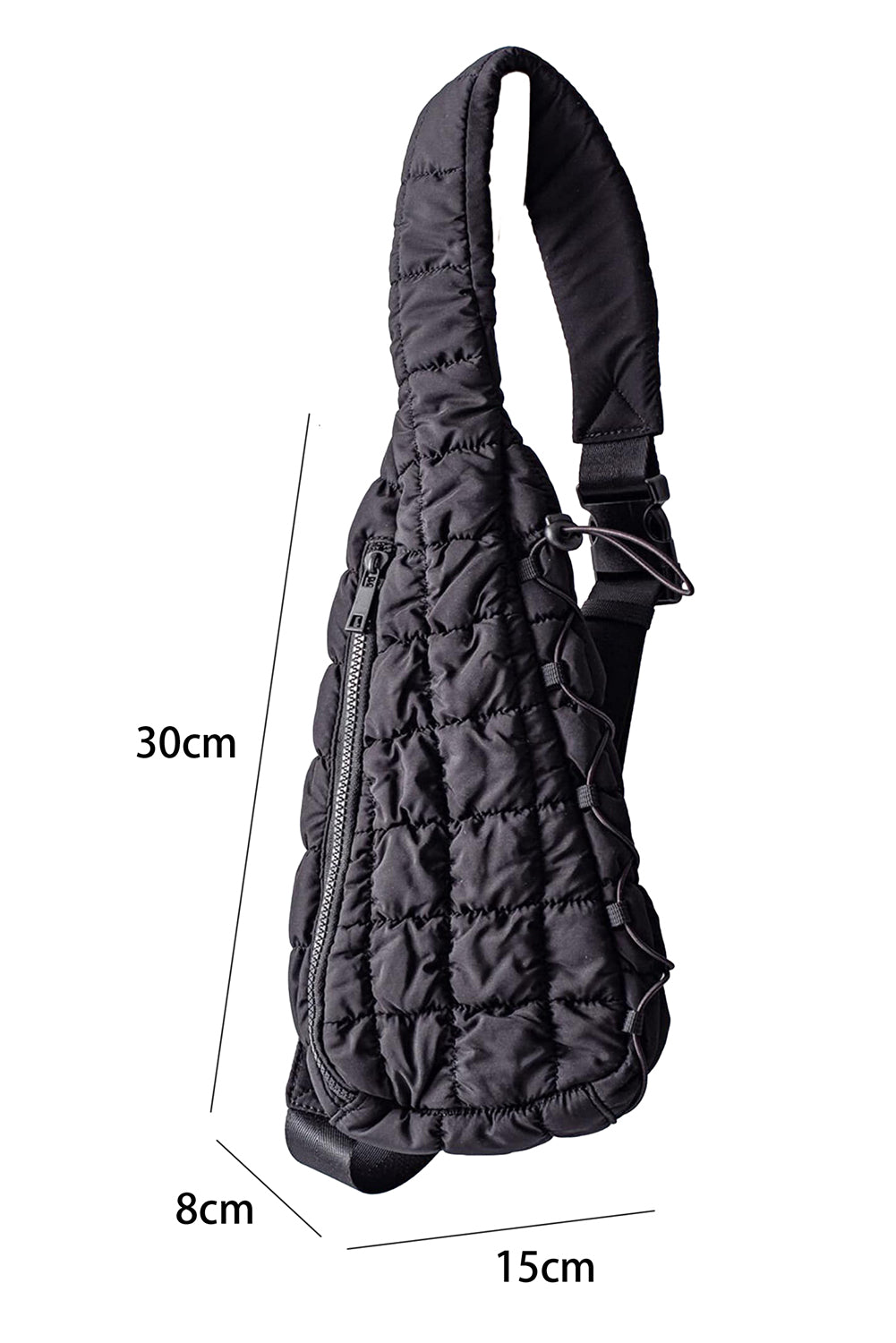 Black Marshmallow Quilted Drawstring Decor Sling Bag