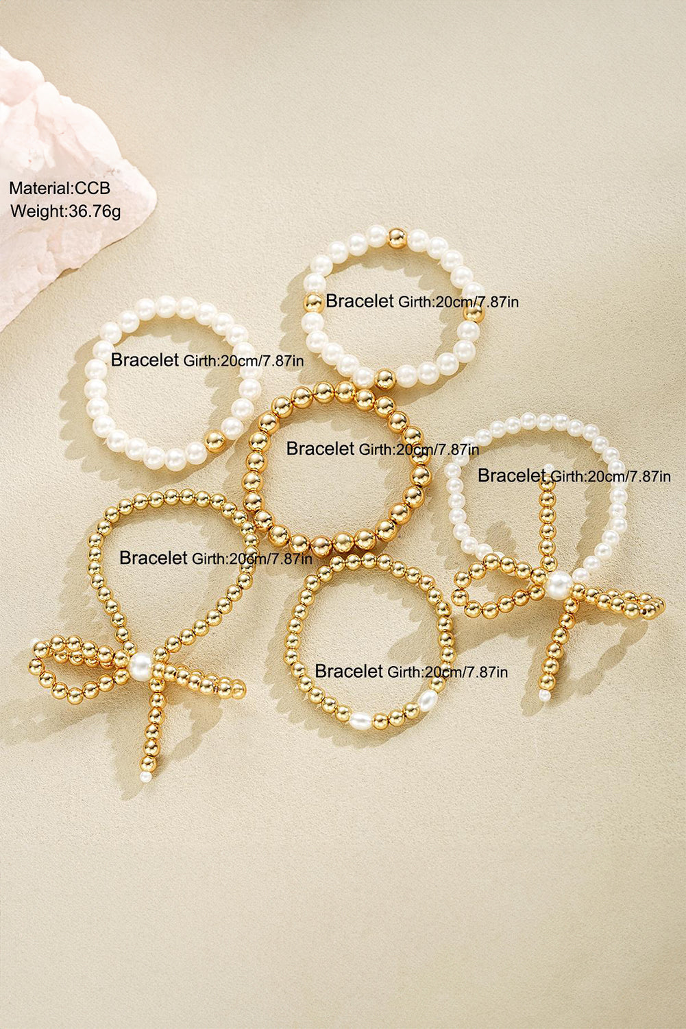 Gold Plated Alloy Pearl Beading Bow Multi-layer Bracelet