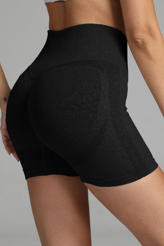 Black Solid Color High Waist Skinny Active Shorts