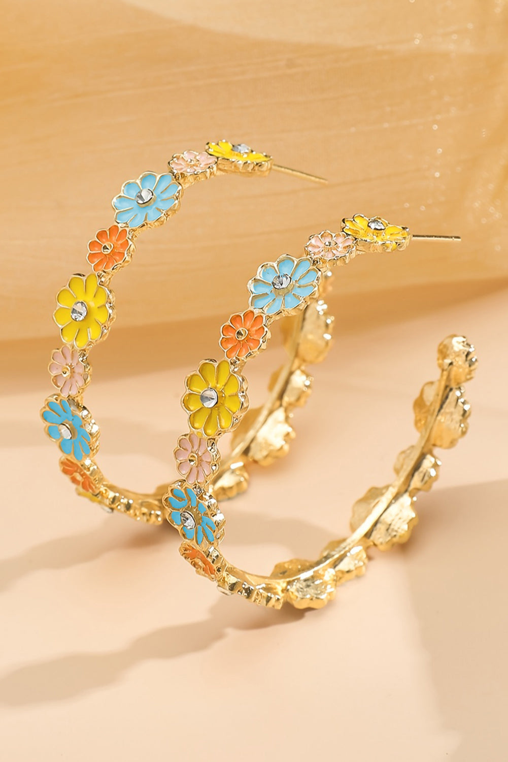 Gold Flower Rhinestone Decor Plated Alloy Hook Earrings