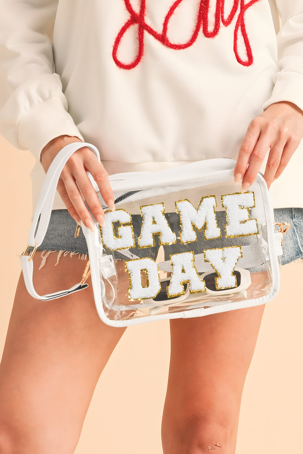 White GAME DAY Rugby Football Clear Shoulder Bag