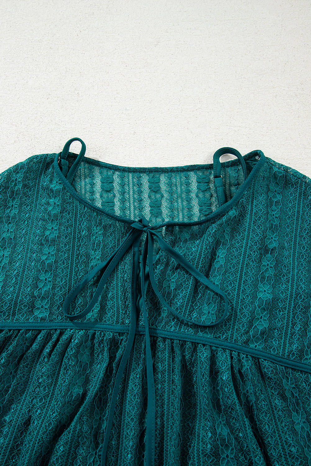 Evergreen Sheer Lace Balloon Sleeve Babydoll Blouse