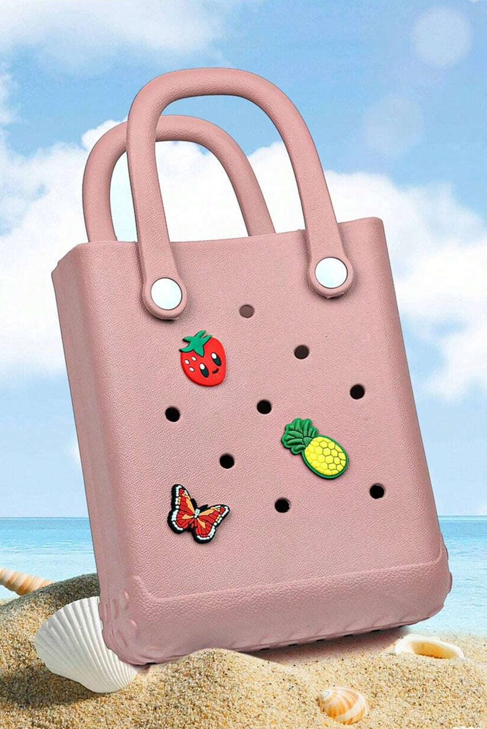 Apricot Pink Waterproof EVA Random Decorations Hollow Tote Bag