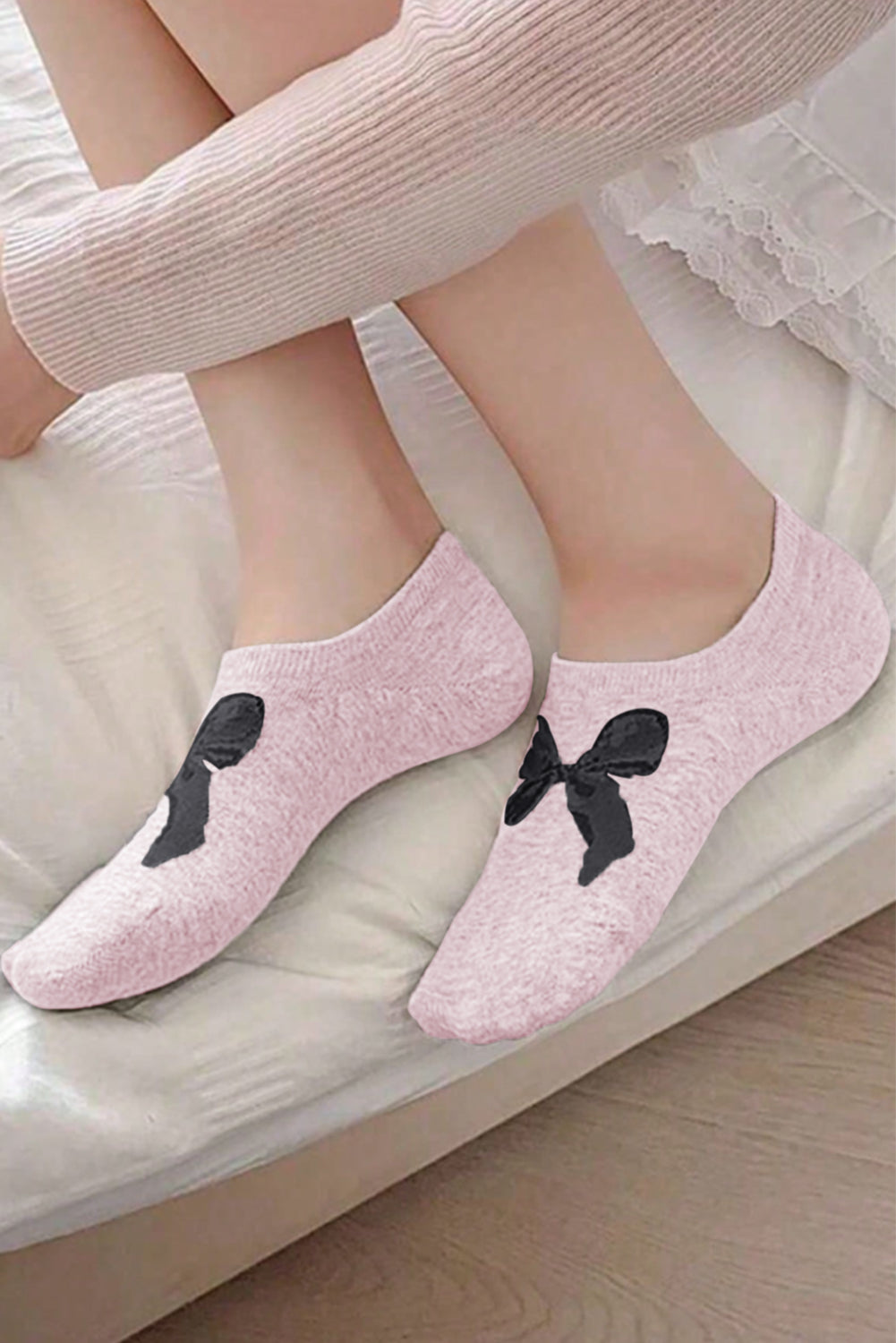 Pink Bow Knot Soft No Show Socks