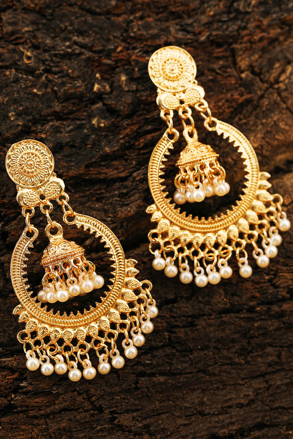 Gold Boho Pearl Tasseled Plated Alloy Dangle Earrings