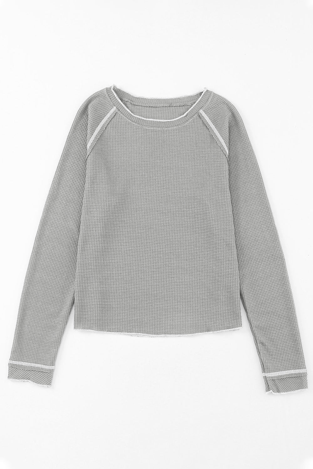 Gray Textured Round Neck Long Sleeve Top