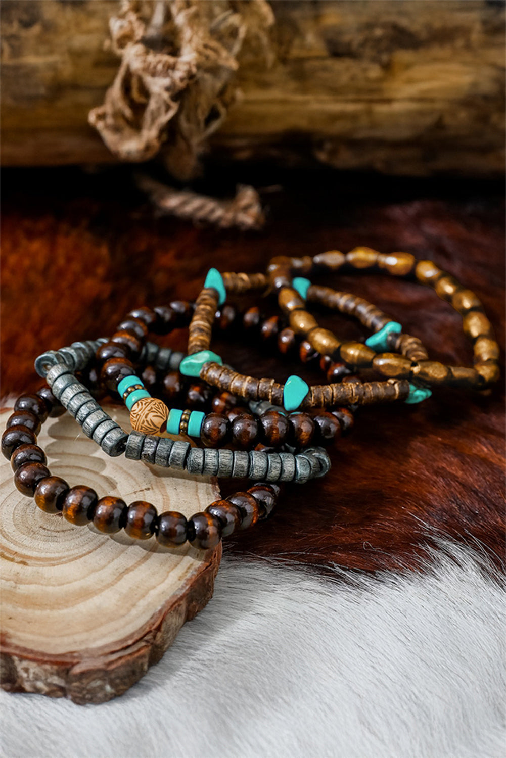 Chestnut Boho Turquoise Wooden Beaded Multi Layer Bracelet