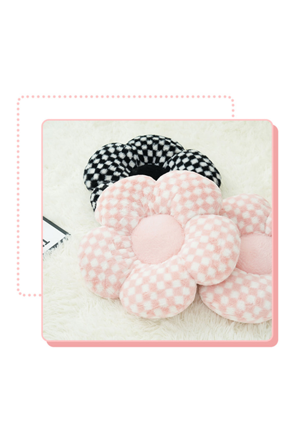 Pink Checkered Flower Shape Soft Sofa Cushion