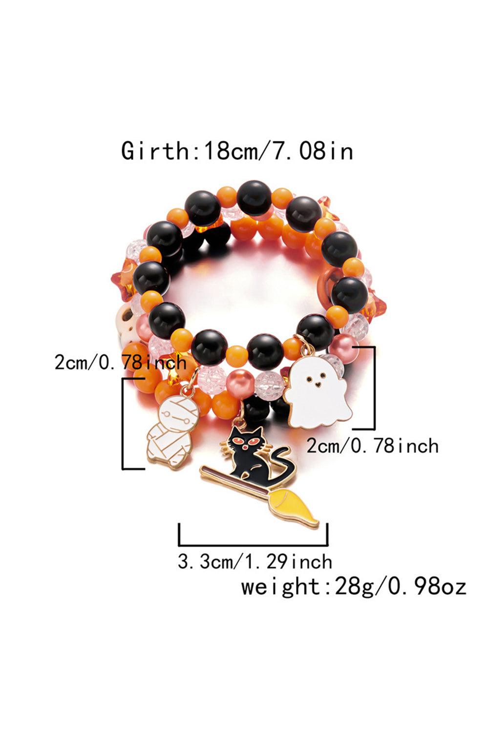 Orange 3pcs Halloween Pendent Elastic Beading Bracelet