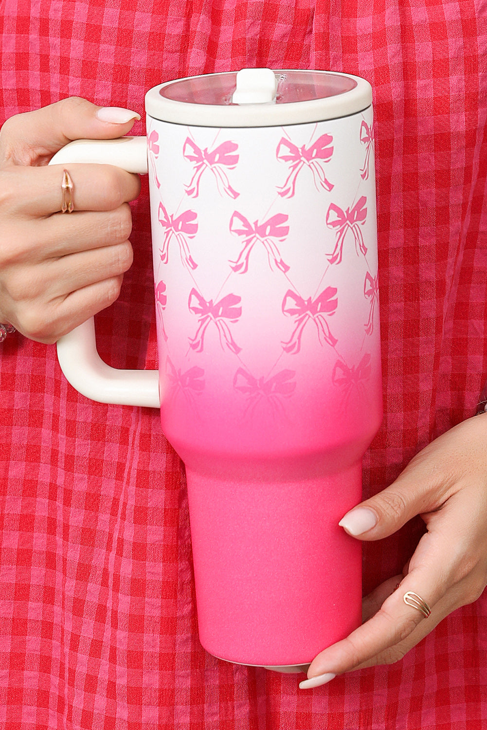 Pink Bow Knot Gradient Color Print Large Vacuum Cup