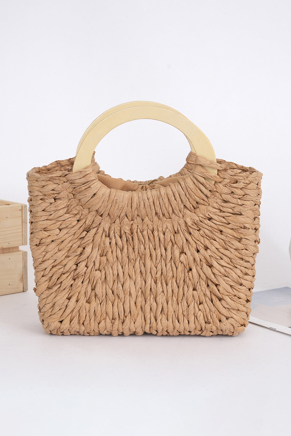 Camel Retro Straw Woven Handle Bag