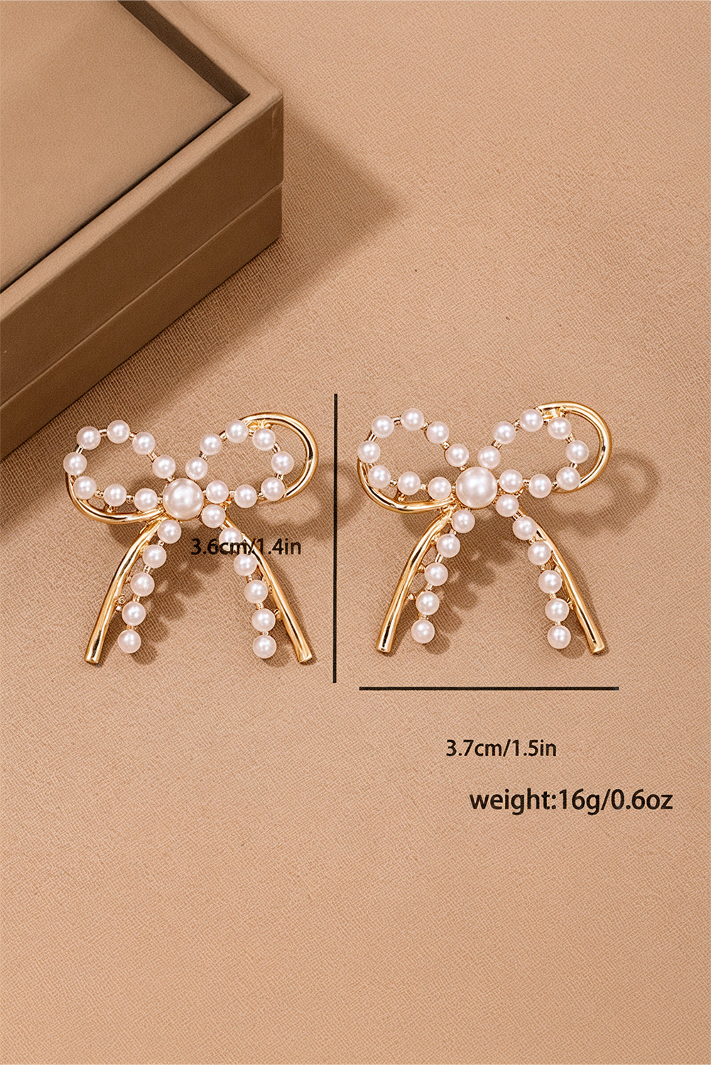 Gold Pearl Embellished Alloy Bow Knot Stud Earrings