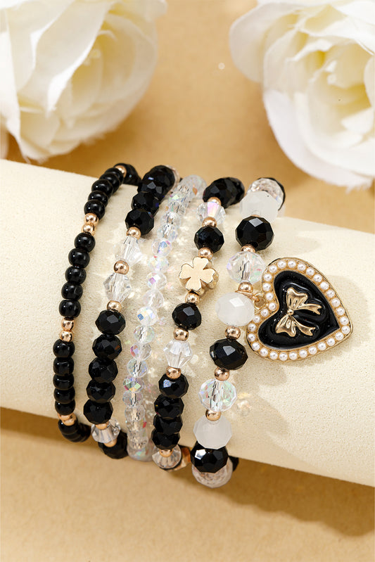 Black Heart Pendant Beaded Layered Bracelets