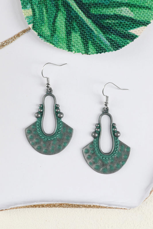 Silver Geometric Fan Shape Antiqued Dangle Earrings
