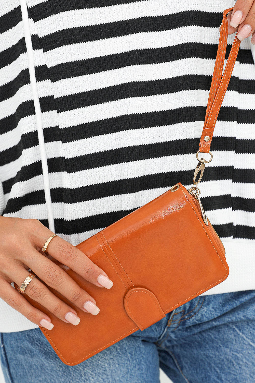Cinnamon Faux Leather Zip Around Wrist Strap Long Wallet