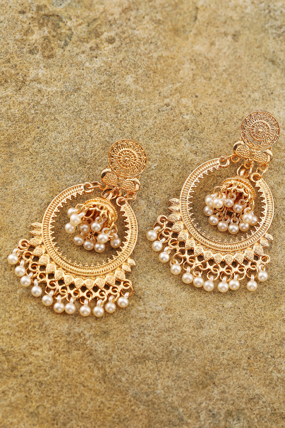 Gold Boho Pearl Tasseled Plated Alloy Dangle Earrings