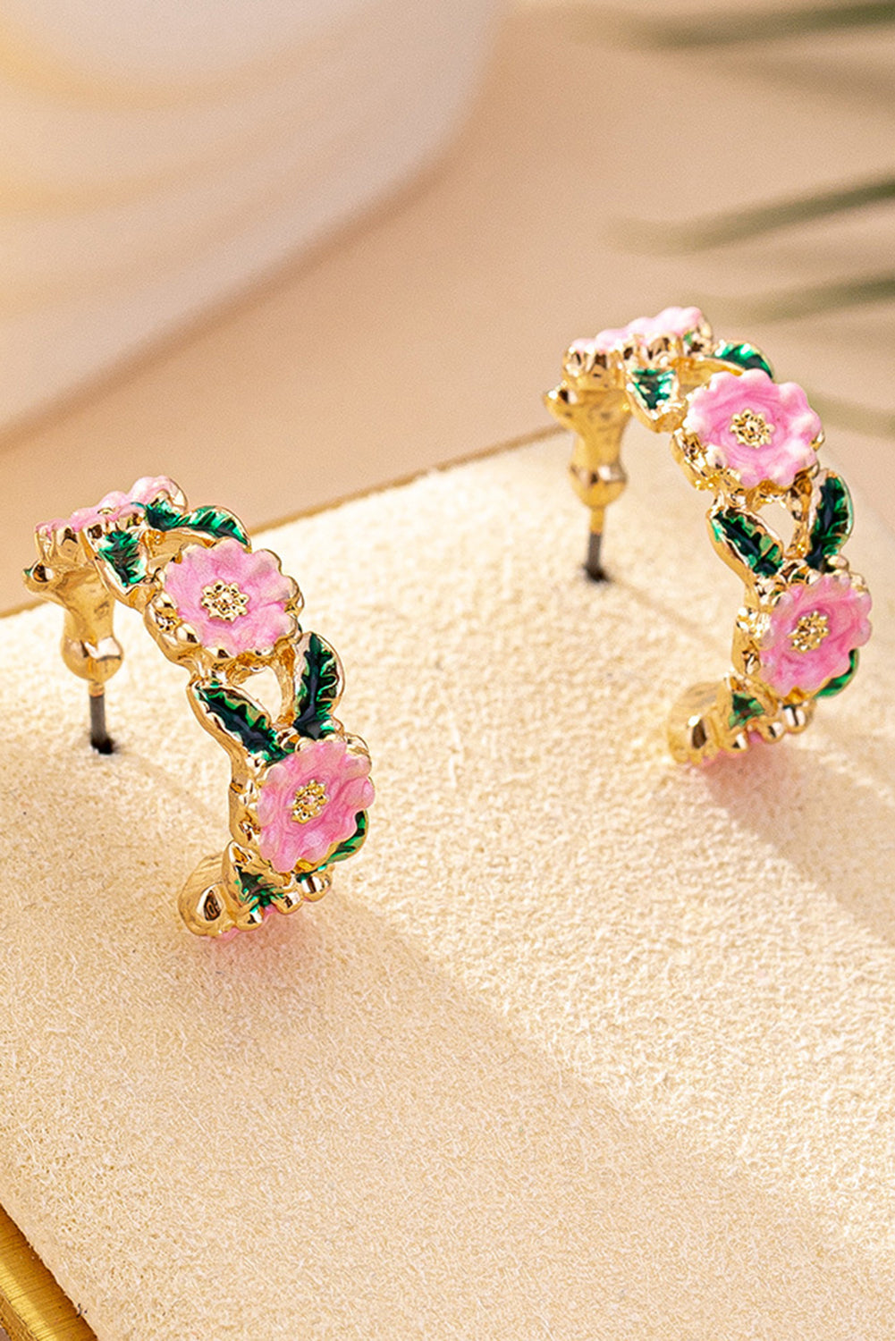 Gold Flower Pattern C-shape Plated Alloy Earrings