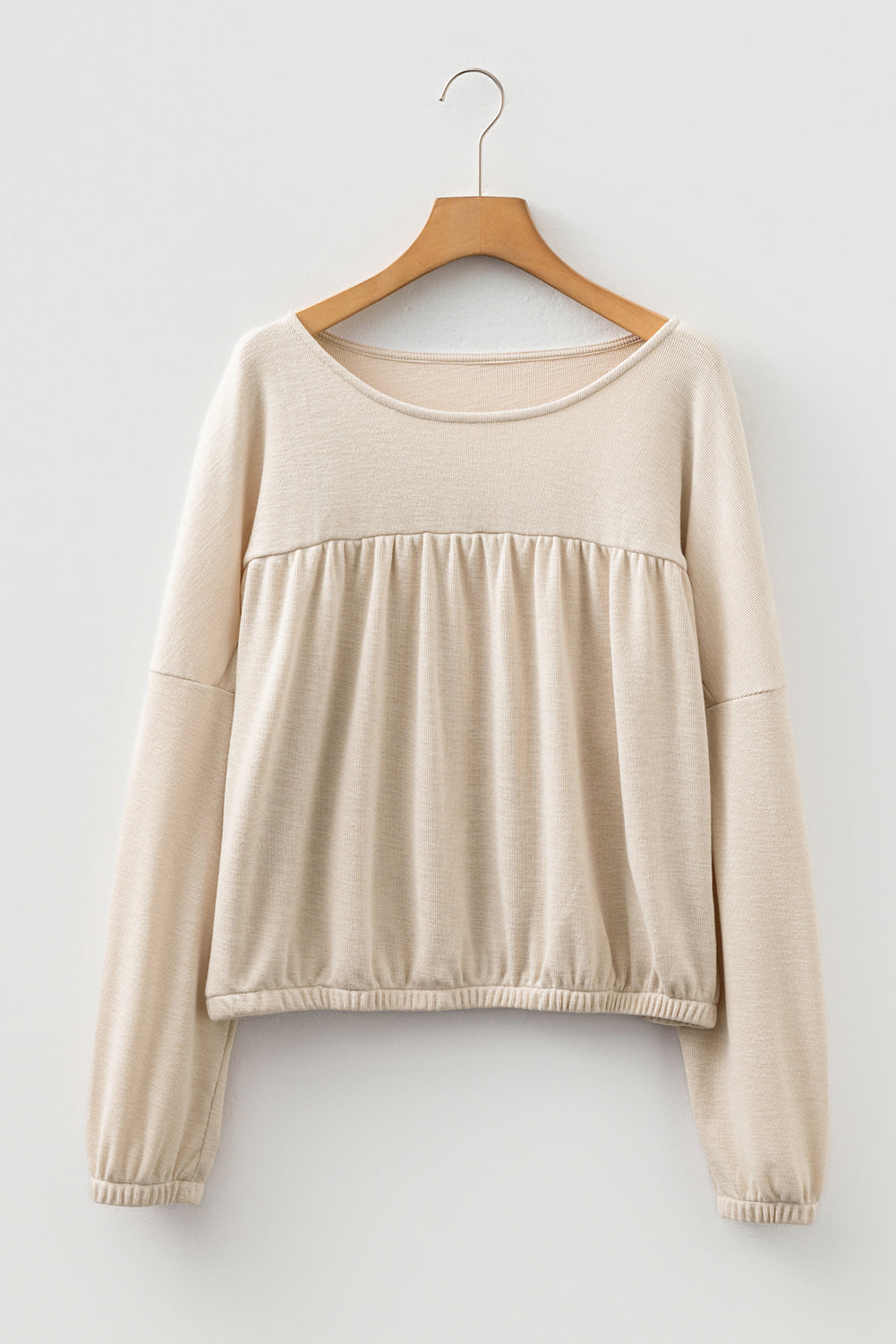 Jet Stream Textured Pleated Drop Shoulder Long Sleeve Knit Top