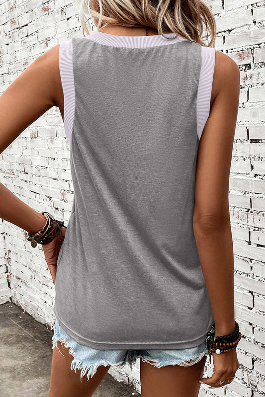 Gray Ribbed V Neck Tank