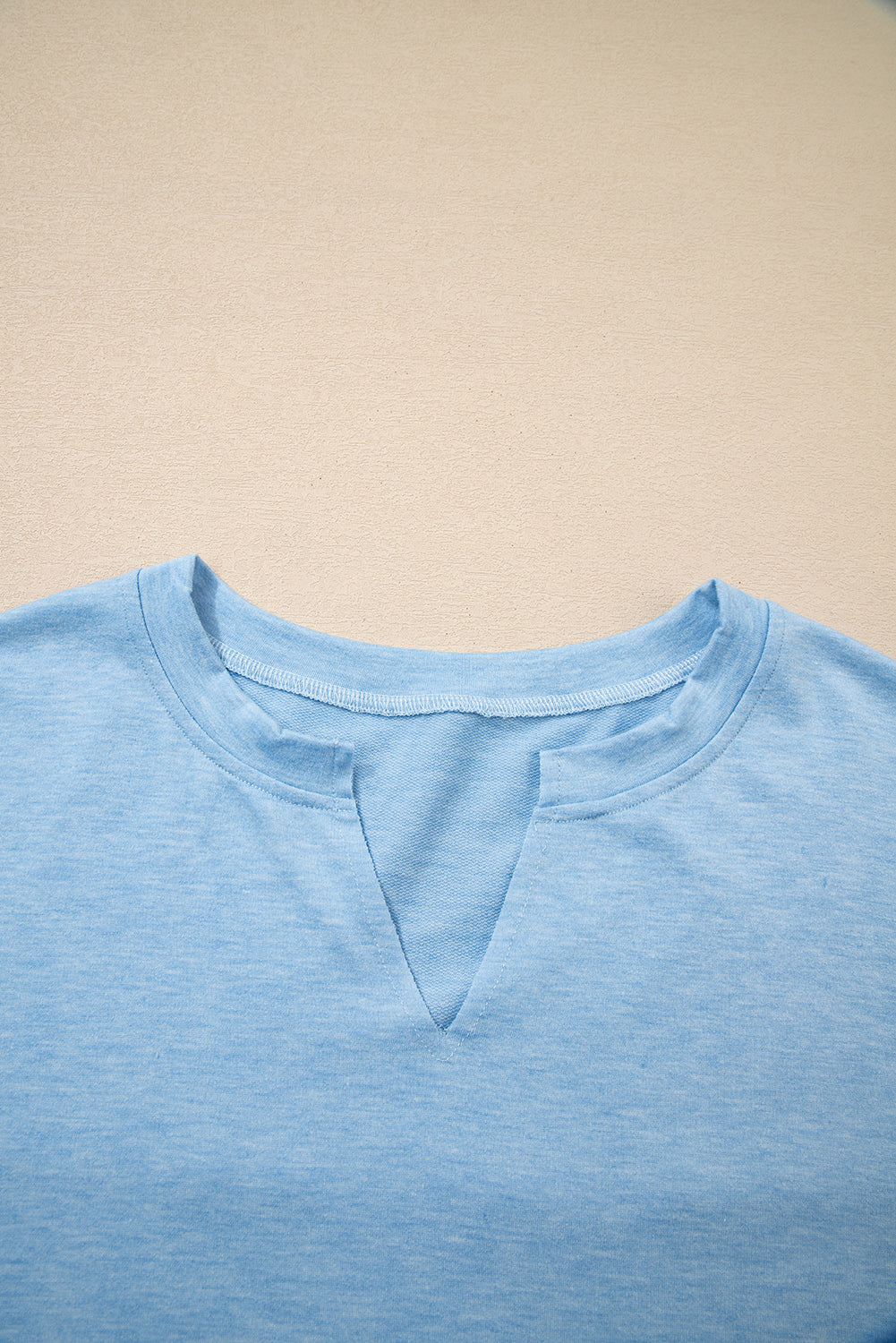 Myosotis Notched Neck Terry Raw Hem Long Sleeve Top