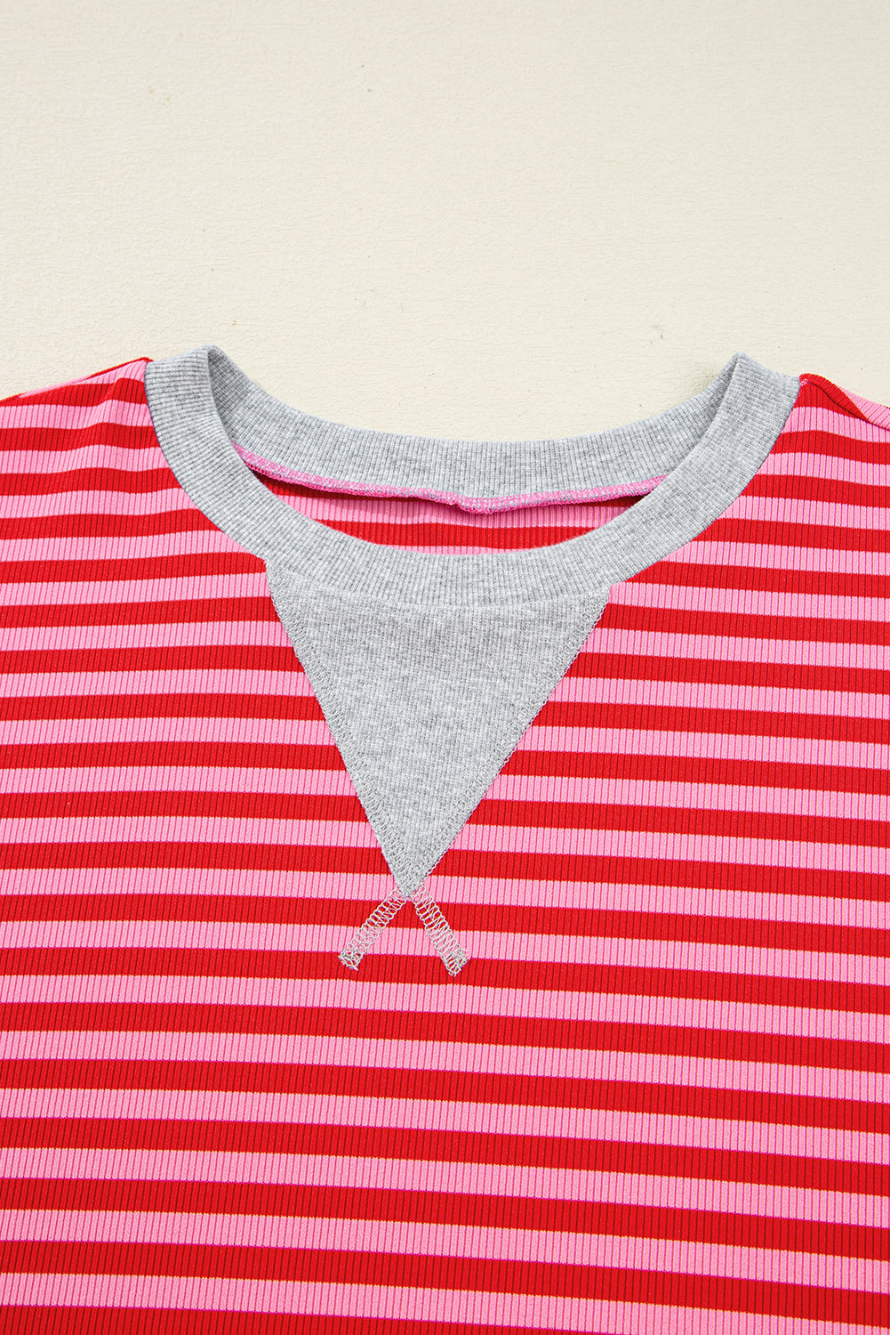 Red Stripe Drop Shoulder Baggy Pullover and Shorts Casual Set