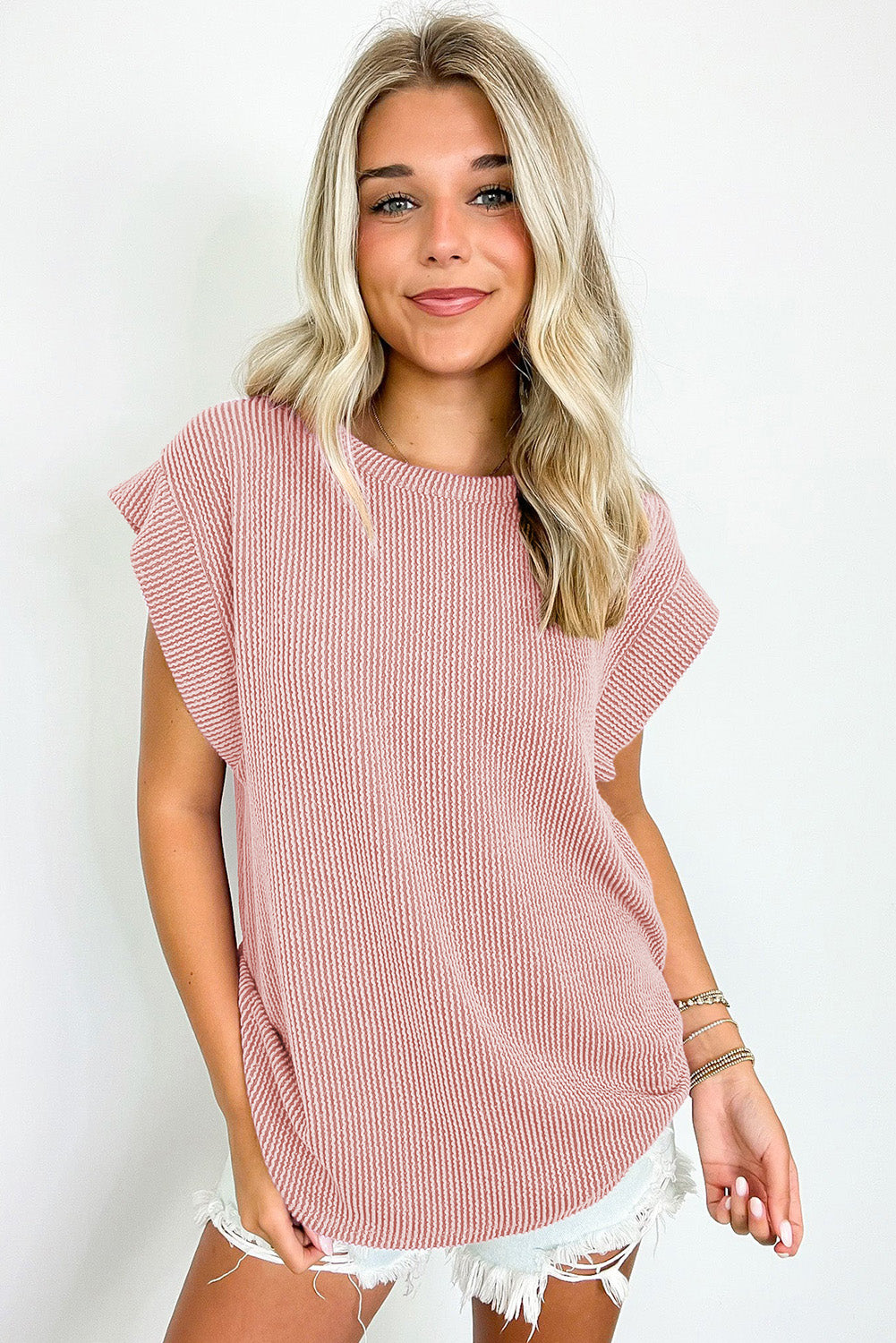 Sepia Rose Twisted Rib Wide Sleeve Crew Neck T Shirt