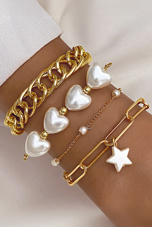 Gold Multilayer Plated Chain Peal Shell Heart Star Beading Bracelet