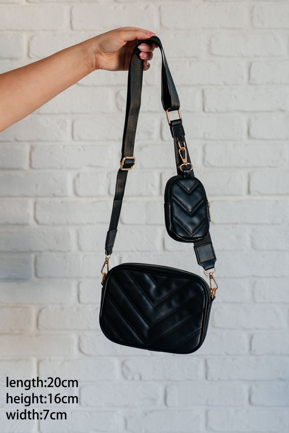 Color black Quilted PU Leather Crossbody Bag with Coin Purse