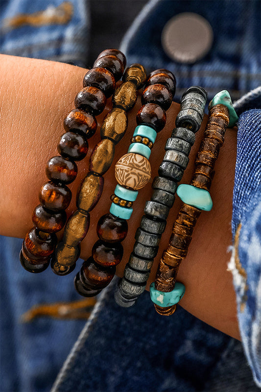Chestnut Boho Turquoise Wooden Beaded Multi Layer Bracelet