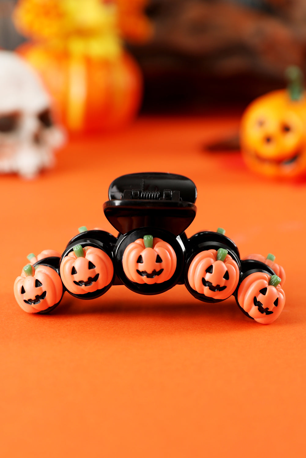 Russet Orange Halloween Pumpkin Design Acrylic Hair Claw Clip