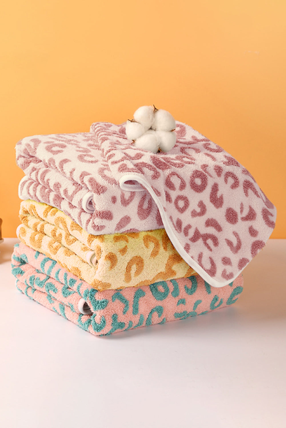 Pink Plush Leopard Pattern Bath Towel