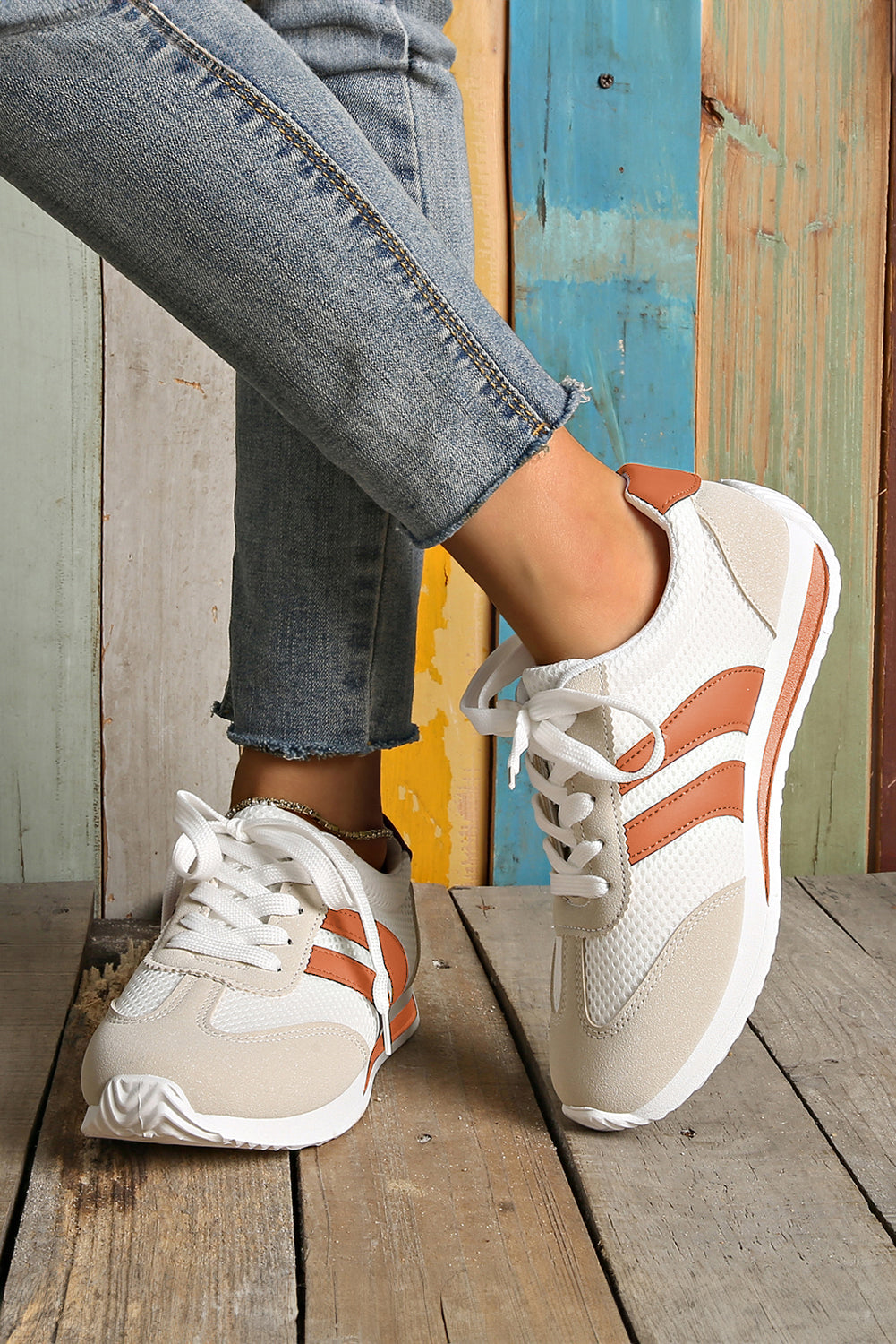 Yellow Color Block Patchwork Breathable Lace-up Sneakers