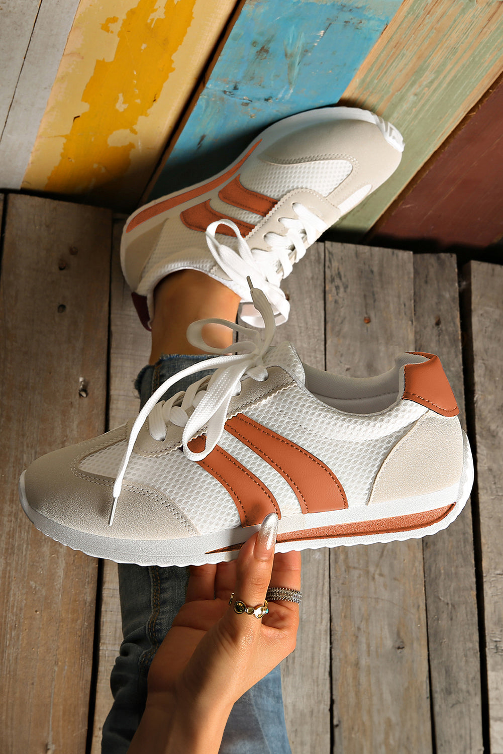 Yellow Color Block Patchwork Breathable Lace-up Sneakers