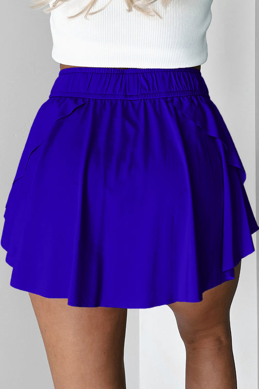 Dark Blue Drawstring Elastic Waistband Lined Tennis Skorts