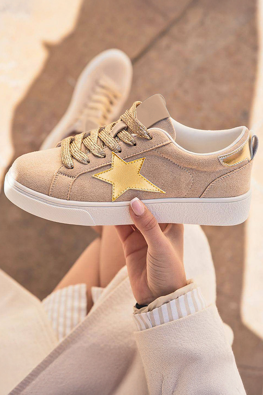 Buckskin Star Glitter Patchwork Lace-up Sneakers