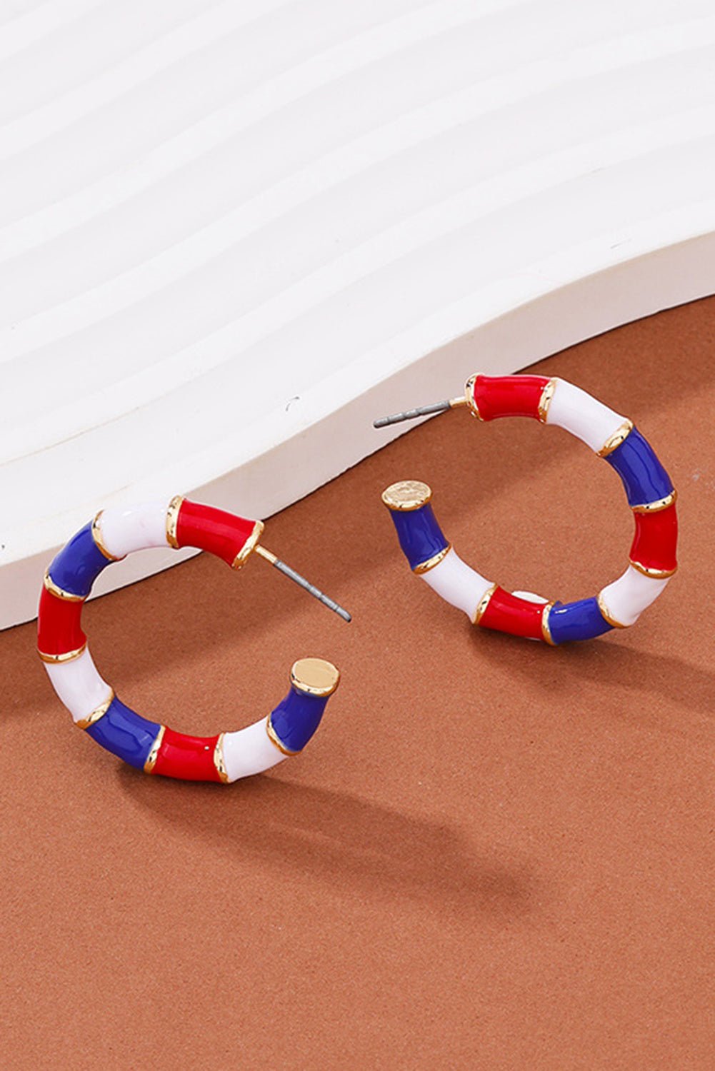 Dark Blue Independence Day Enamel C-shape Stud Earrings