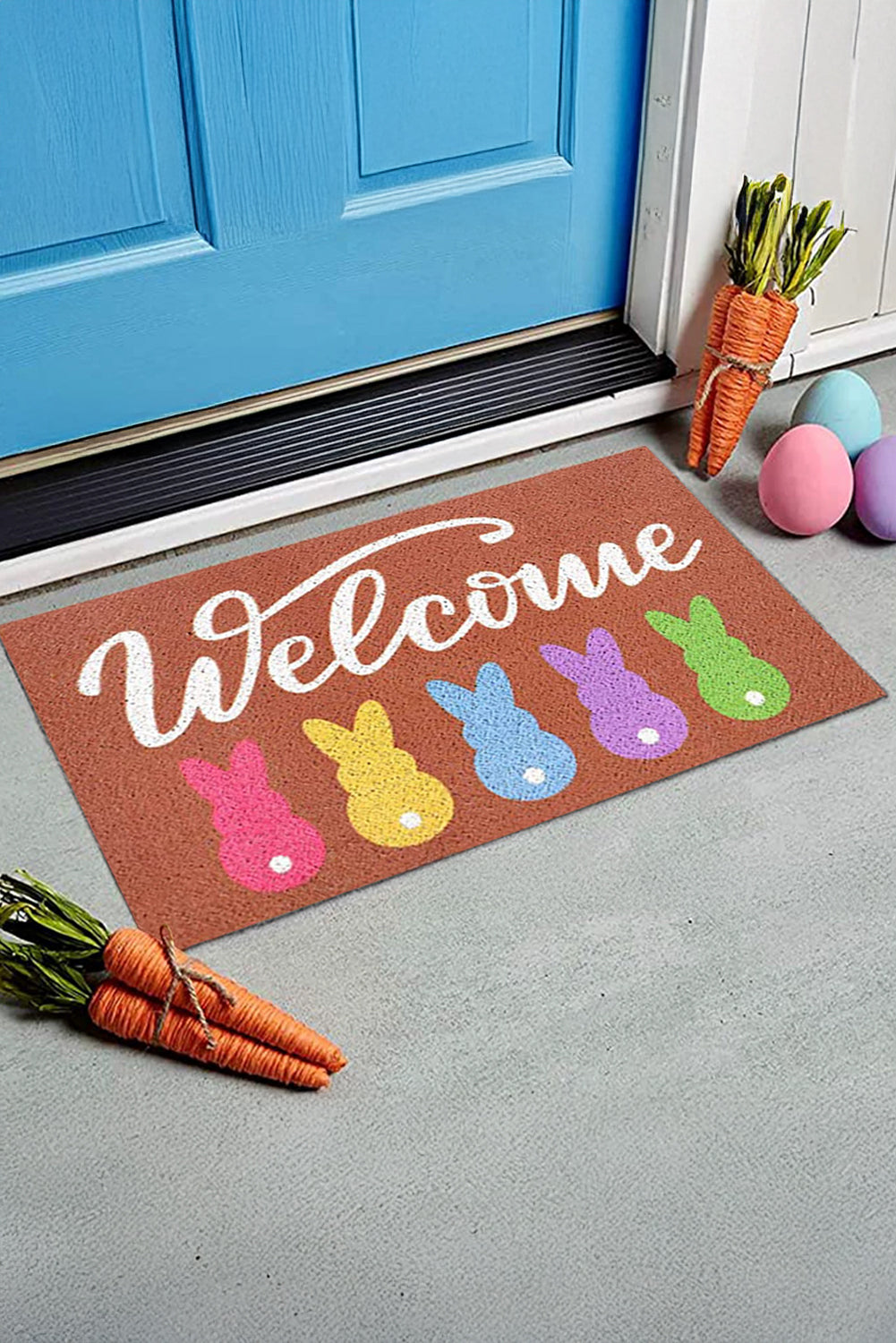 Chestnut Colorful Bunny Printed Entrance Mat