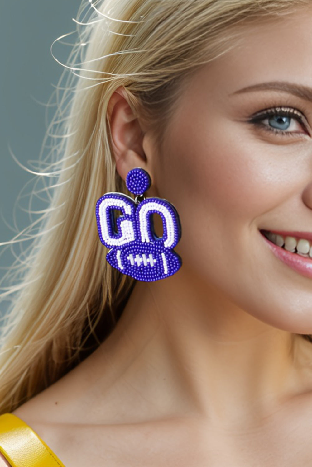 Bluing Beaded Go Rugby Football Earrings