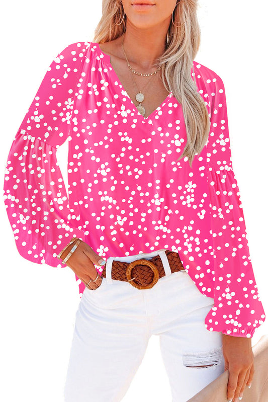 Rose Floral Print V Neck Long Puff Sleeve Top
