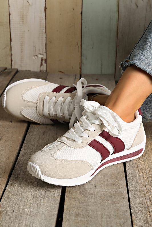 White Color Block Patchwork Breathable Lace-up Sneakers