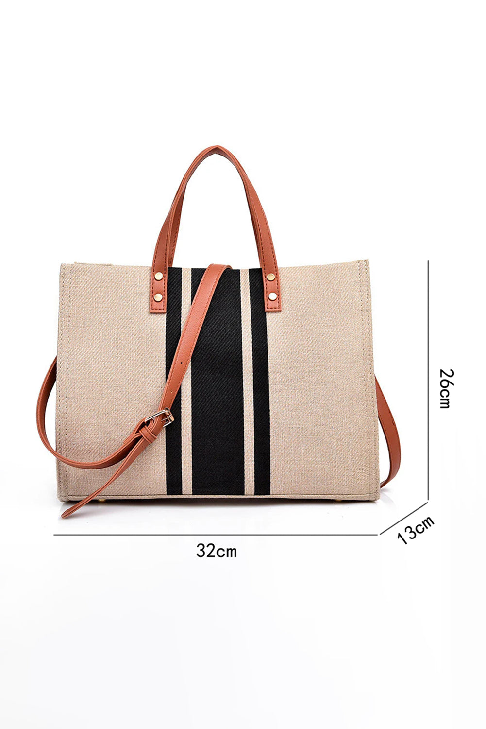Black Striped Print Contrast PU Leather Handle Patchwork Shoulder Bag